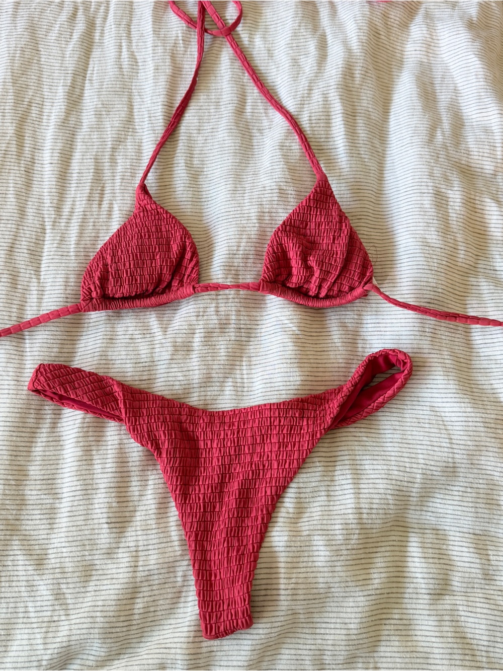 Dippin Daisy Textured Red Triangle Bikini Set